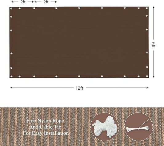 90% Outdoor Sun Shade Cloth, 6’ x 12’, Pergola, Deck, and Backyard Patio Sunshade with UV Protection, Heat Resistant HDPE Material, Reinforced Grommets (6x12 FT,Brown)