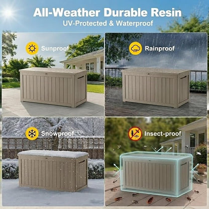 270 Gallon Outdoor Storage Box Resin Deck Box All Weather Waterproof Large Lockable Storage Container Deck Box for Patio Furniture, Garden Tools, Lockable, Gray New