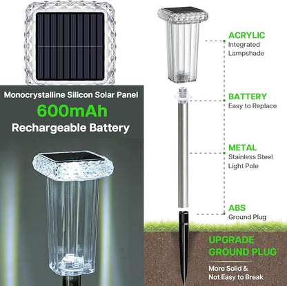 Solar Lights Outdoor 8 Pack LED Waterproof 10 Modes Pathway Outside Lights for Yard Garden Walkway Driveway Landscape Path Lighting, 3000K/4500K/6000K White & 6 Fixed Colors & Color Changing