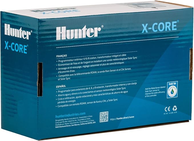 Hunter X-Core Sprinkler Timer, 6-Zone Indoor/Outdoor Sprinkler Controller | Indoor/outdoor 6-zone irrigation controller with seasonal adjustment, memory backup, manual controls, and no WiFi needed