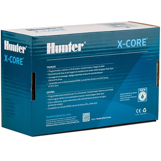 Hunter X-Core Sprinkler Timer, 4-Zone Indoor/Outdoor Sprinkler Controller | Indoor/outdoor 4-zone irrigation controller with seasonal adjustment, memory backup, manual controls, and no WiFi needed
