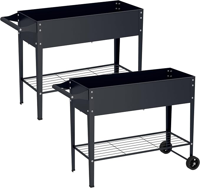 Elevate 2Pcs 32" Tall Raised Garden Bed with Wheel,Planter Box for Backyard,Outdoor Garden, Patio, Balcony, 400lb Capacity,Grey