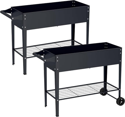 Elevate 2Pcs 32" Tall Raised Garden Bed with Wheel,Planter Box for Backyard,Outdoor Garden, Patio, Balcony, 400lb Capacity,Grey