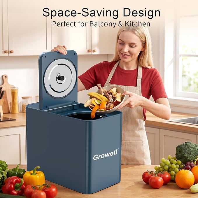 Growell Electric Composter for Kitchen, 3.2L Smart Countertop Compost Bin, Low Noise, Odorless, Indoor Food Waste Composter with LED Display, Auto-Cleaning, Turn Food Waste into Fertilizer,EC04