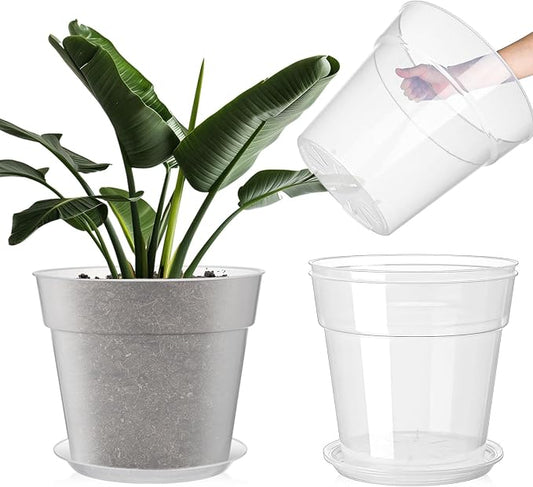 Baderke 3 Pack Clear Nursery Pot Plastic Nursery Pot Large Plant with Drainage Holes for Root Health Indoor Outdoor (13.65 Inch)