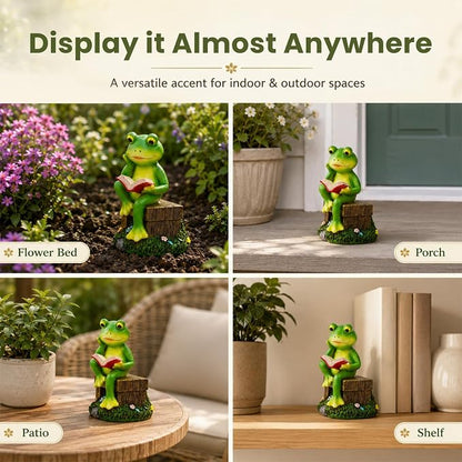Solar Frog Garden Decor - Resin Frog Decor with LED Lights Outdoor Patio Yard Decor Garden Statue - Unique Frog Gifts for Mom Women