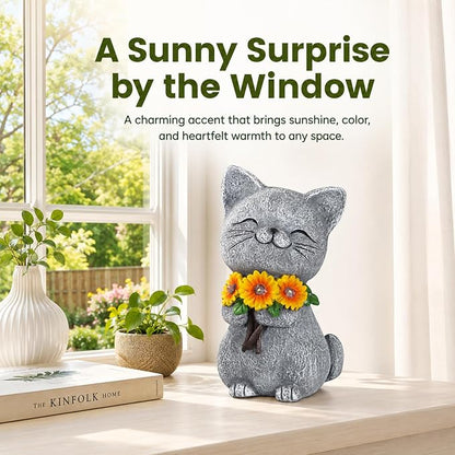 Solar Garden Statues Cat with Daisy and LED Lights Birthday Gifts for Women Mom Grandma Solar Outdoor Cat Decor for Outside,Outdoor Solar Lights for Yard, Garden and Patio, Unique Gift for Women