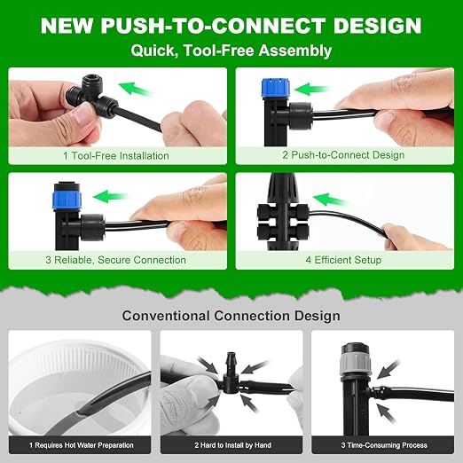 2026 Upgrade 230FT Quick-Connect Drip Irrigation System Kit with 1/4” & 1/2” Fast-Lock Tubing, Adjustable Emitters & Sprinklers for Garden & Greenhouse