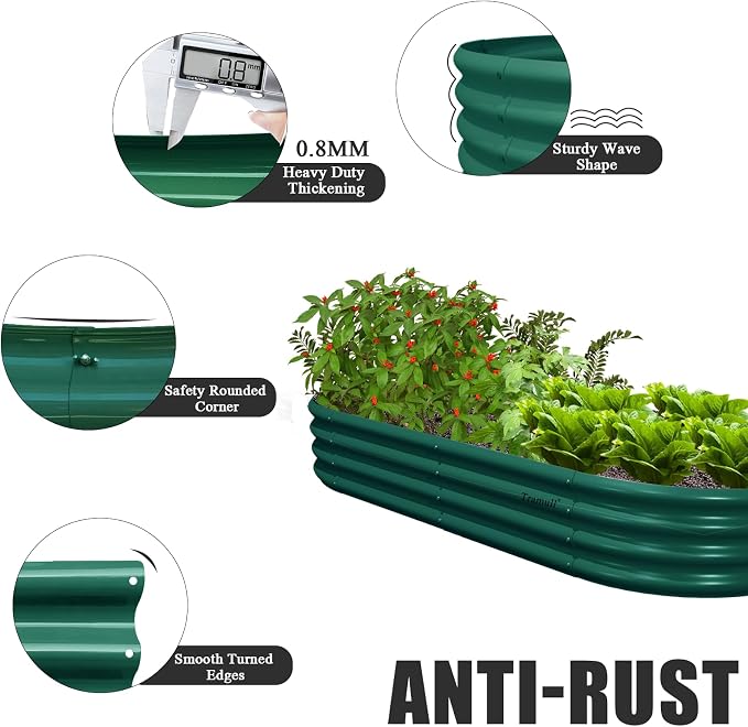 Raised Garden Bed, 12" Tall Galvanized Metal Raised Beds for Gardening | 2 Pack 6x3x1ft,Rust Resistant Elevated Garden Bed, Planters Box Kit for Outdoor Plants Vegetables Flowers Herbs Tomatoes
