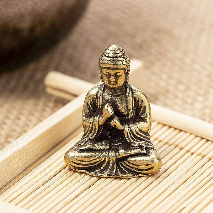 SaiDian 2Pcs Cute Mini Brass Buddha Statues for Indoor Home Office Decor | Small Sakyamuni Figurine,Tiny,Minature,Portable Worship Ornament,for Car Garden Indoor Outdoor Feng Shui Meditation Decor