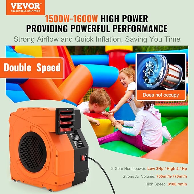 VEVOR Inflatable Blower, Electric Air Blower, Bounce House Blowing Pump, Commercial Corded Fan Pump for Castle Wate Slides Water Slide Bouncy Castle