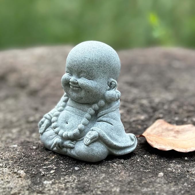 Mini Zen Meditation Buddha Statue, Tiny Sandstone Figurine for Garden Shelf | Mini monk figurine in meditation pose. Perfect for garden, fish tank, or home decor. Symbol of mindfulness and inner calm