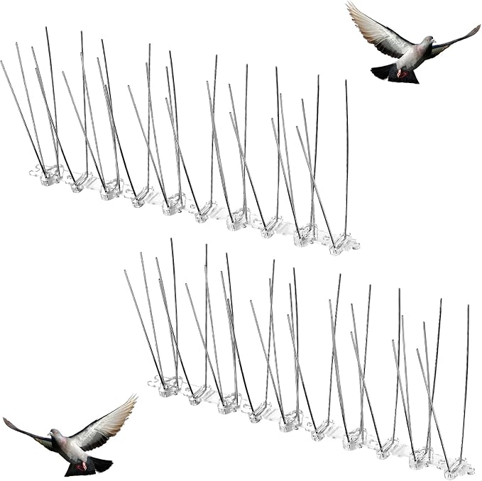 Patelai 2 Pieces Bird Spikes 9.84 Inch Stainless Steel Deterrent Spikes for Outside Anti Pigeons Fence Kit for Keeping Birds Crows Woodpeckers Away from Roof Windowsill Easy to Install and Remove