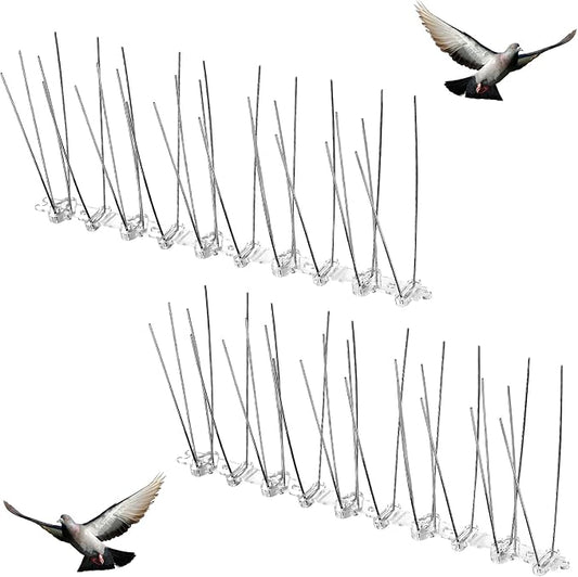 Patelai 2 Pieces Bird Spikes 9.84 Inch Stainless Steel Deterrent Spikes for Outside Anti Pigeons Fence Kit for Keeping Birds Crows Woodpeckers Away from Roof Windowsill Easy to Install and Remove