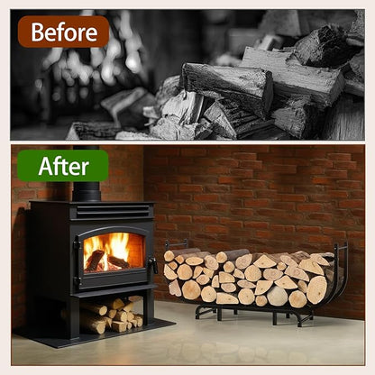 LIANTRAL Curved Firewood Rack Outdoor Indoor, 48 Inch Heavy Duty Log Holder for Fireplace Wood Storage, Firewood Storage Holder Stand Metal Wood Rack Organizer