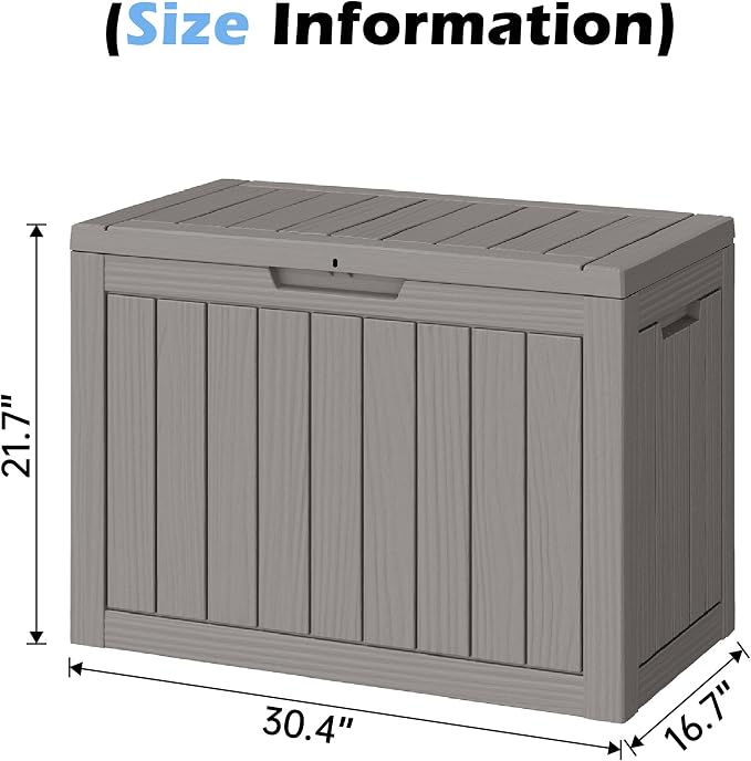 Outdoor Storage Box, 55 Gallon Resin Deck Boxes Outdoor Waterproof For Patio Furniture, Garden Tools, Pool Supplies, Lockable And UV Resistant (Striped Gray)