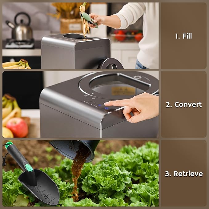 Airthereal Revive R500-V Electric Kitchen Composter, Visual Glass Cover, Grey