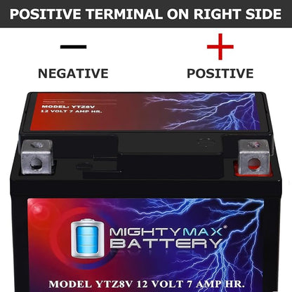 Mighty Max Battery YTZ8V - 12 Volt 7 AH, 85 CCA, Rechargeable Maintenance Free SLA AGM Motorcycle Battery