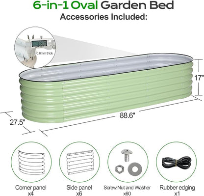 Aoodor 17" Tall Oval Galvanized Raised Garden Bed Kit, 6-in-1 Large Metal Outdoor Planter Box for Vegetables, Flowers, and Herbs, 7.5 x 2.3 x 1.5 Ft, Color