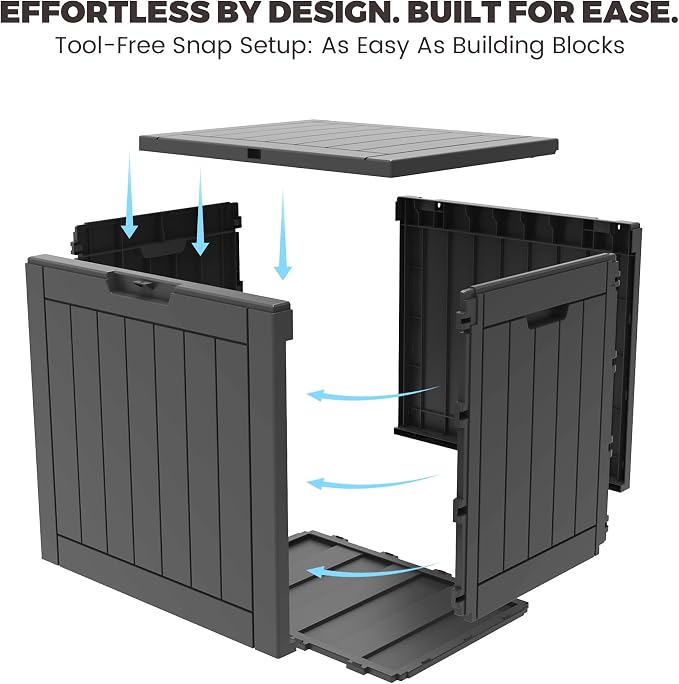 Outdoor Storage Box, 35 Gallon Waterproof Deck Box [Upgraded 3.1], Tool-Free Resin Storage for Patio Cushions, Balcony Pool Toys, Lockable Outside Side Table Ottoman, Balcony, Black