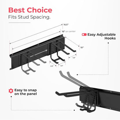 TIDYME Garage Wall Organizer | 96" Heavy-Duty Tool Storage Rack | Adjustable Double-Layer Hooks | 600 lbs Capacity | Carbon Steel Wall Mount Holder for Shovels, Rakes, Ladders & Power Tools