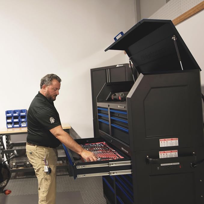 Montezuma Tool Box - 46" x24" 11 Drawer Rolling Tool Cabinet with Multiple Power Outlets & Black Powder Coat Finish - M462411TC