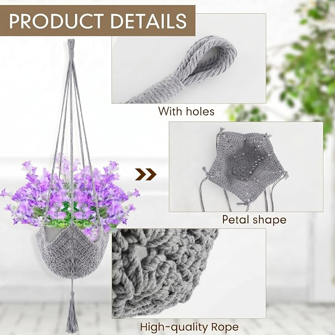 Shappy 1 Pack Boho Macrame Plant Hanger, Large Hanging Planter Plant Holder Pot Hanger Hanging Basket Wall Planters, Plants Lover Gift for Indoor Garden (Classic,Grey)