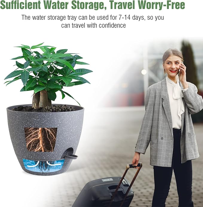 UOUZ 12inch 2Pack Large Self Watering Planters, Plastic Plant Pots with 60oZ Removable Deep Reservoir and Multi Mesh Drainage Holes for Indoor Outdoor Garden Plants and Flowers, Grey Speckles