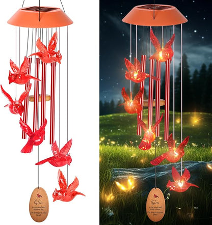 Cardinal Wind Chimes for Outside with 4 Music Aluminum Tubes | Wind Chimes ,Best Gifts for Mom Grandma Women Wife Aunt Sister, Solar Lights Outdoor Wind Chimes, Garden Yard Decor