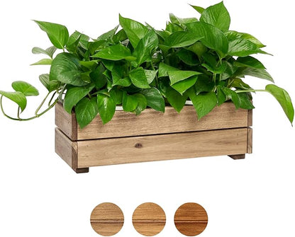 THYOI Premium Wooden Planter Box, Storage Box 17" L x6 W x5.5 H with Crate Style, Acacia Wood Flower Container, Rustic Rectangle Planter for Planting, Decor and Storage - 3 Colors (Natural)