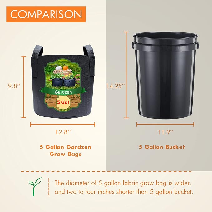 Gardzen 6-Pack 5 Gallon Grow Bags, 300G Thickened Nonwoven Fabric Pots with Handles, Heavy Duty Aeration Plant Bags for Gardening and Container Growing