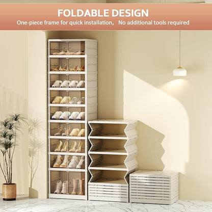 SYNCVIBE Shoe Rack Organizer for Closet Entryway 9 Tiers-18 Pairs Foldable Sneaker Storage Shoe, Collapsible Shoe Cabinet with Doors, Stackable Shoe Storage Cabinet with Lids for Living Room