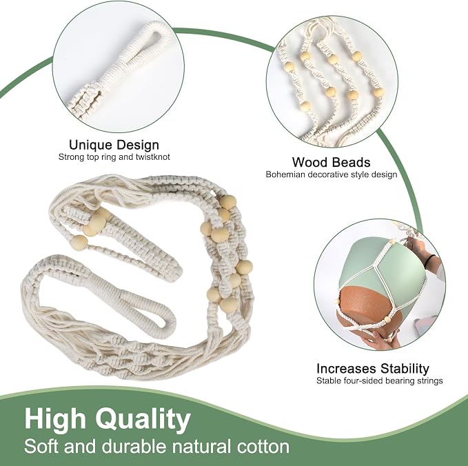 Vanslogreen 12 Inch Hanging Planters for Indoor Outdoor Plants, Self Watering Hanging Pot with Drainage Holes & Removable Tray, Macrame Plant Hanger for Boho Home Decor (Ivory+White) (Ivory+Green)