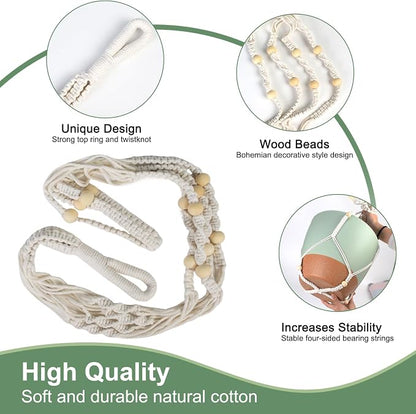 Vanslogreen 12 Inch Hanging Planters for Indoor Outdoor Plants, Self Watering Hanging Pot with Drainage Holes & Removable Tray, Macrame Plant Hanger for Boho Home Decor (Ivory+White) (Ivory+Green)