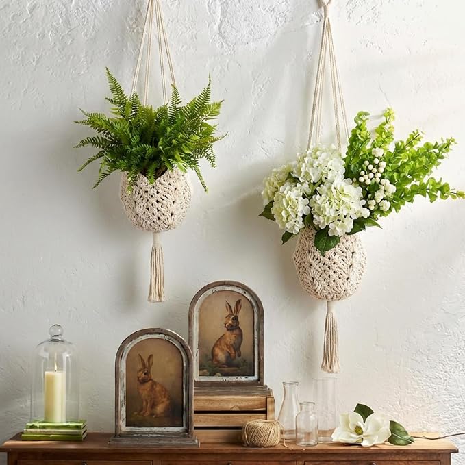 Shappy 1 Pack Boho Macrame Plant Hanger, Large Hanging Planter Plant Holder Pot Hanger Hanging Basket Wall Planters, Plants Lover Gift for Indoor Garden (Classic,White)