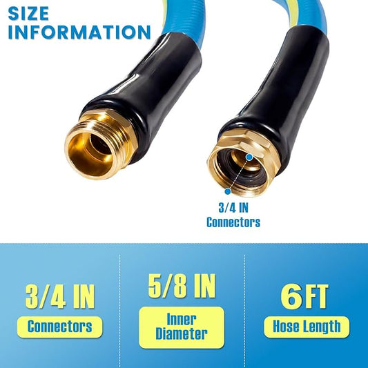 SheeChung Short Garden Hose 6FT x 5/8",Leader Hose for Hose Reel Faucet,Short Water Hose Heavy Duty,Flexible RV Rubber Hose with Male to Female Fittings,Hose Extension,3/4"Brass Fittings