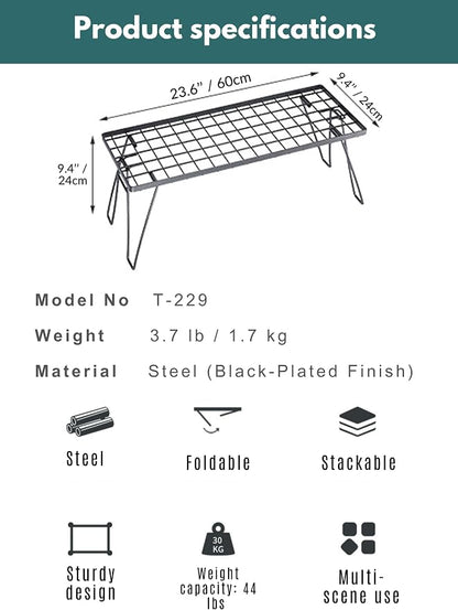 CAMPINGMOON Foldable Mesh Camping Rack Stackable Camp Storage Shelf Fire Pit Side Table Portable Outdoor Organizer Steel T-229