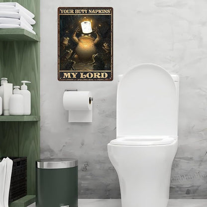 Vintage Frogs Tin Sign Your Butt Napkins My Lord Retro Bathroom Metal Poster Magic Funny Frog Wall Art Froglovers Toilet Man Cave Bar Cafe Indoor Room Garage Store Office 12 * 16inch
