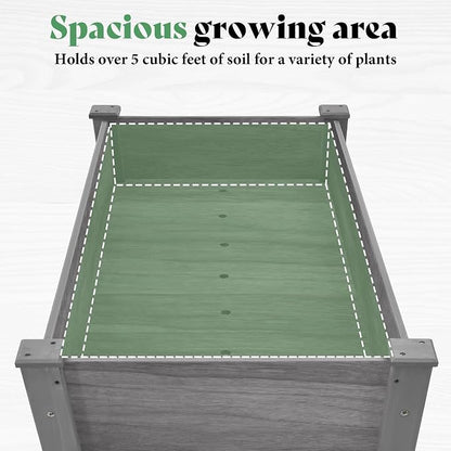 AMERLIFE Raised Garden Bed, 48x30x24 Inches Elevated Wood Planter Box with Bed Liner, Legs, Divider, Drainage Holes, Stand for Backyard, Patio, 330 Lb Capacity - Grey