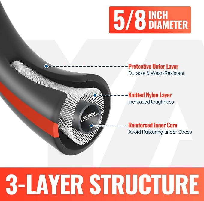 YAMATIC 25FT Garden Hose 5/8in I.D. with 10 Function Water Hose Nozzle | 3/4" Solid Brass Connections, 360° Swivel Handle for Leakproof, Adjustable Spray Nozzle with Thumb Control for Backyard Lawn