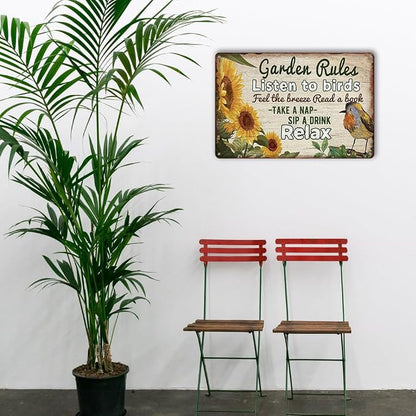 Retro Garden Rules Sign Vintage Garden Metal Signs Patio Wall Decor Outdoor Yard Signs For Home Porch Patio Gardening Shed Decorations 8 X 12 Inch