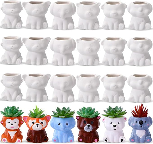 Leitee 18 Pcs Paint Your Own Ceramic Pot Bulk 2.95 Succulent Pots Ready to Paint Small Pot Mini Succulent Planters Pottery Painting for Summer Classroom Craft Gift DIY Art Activity (Cute Animals)