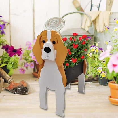 Beagle Dog Planter Pots, 9.45 x 6.77 x 13.46 Inches | Dog Flower Pot, Cute Animal Shaped Plant Pot, Gifts for Women & Pet Lovers, Indoor Outdoor Garden Home Office Decor