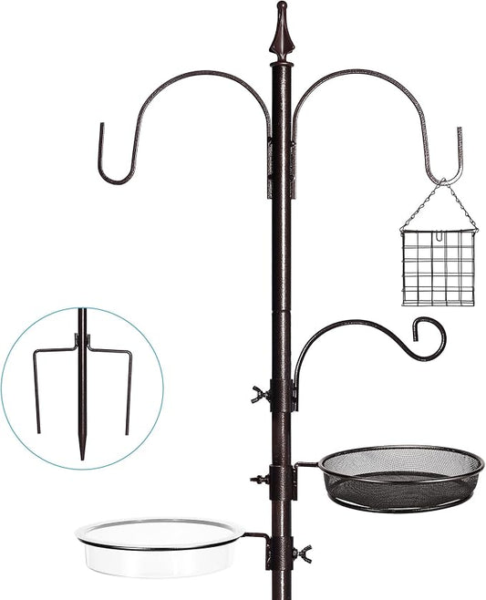 YINGYM Bird Feeder Stand Pole,77 Inch Feeding Station Kit for Outside, Wild Bird Feeder Hanging Kit with Metal Suet, Bird Bath and Mesh Tray, 3-Prong Base