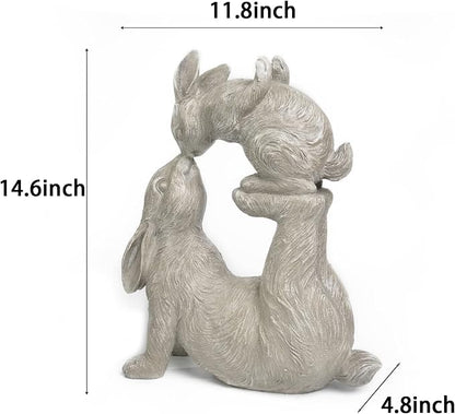 Newman House Studio Garden Statues Kissing Bunny Sulpture - Garden Décor Rabbit Collectible Figurines Yard Decorations Outdoor 11.8" L x 4.8" W x 14.6" H
