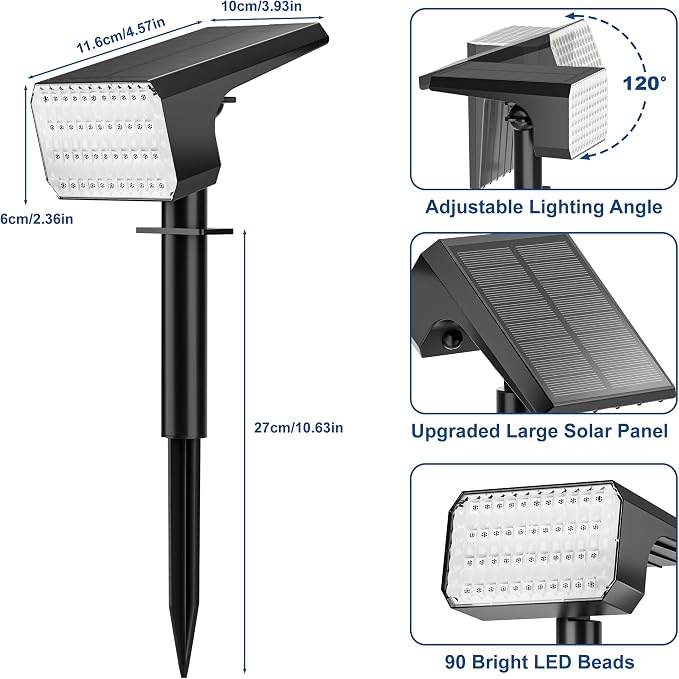 LANSOW Solar Spot Lights Outdoor Color Changing, 2 Pack/7 Modes Waterproof Solar Christmas Landscape Spotlights, LED Solar Powered Flood Lights for Yard Garden Pathway Outside Halloween, Auto ON/Off