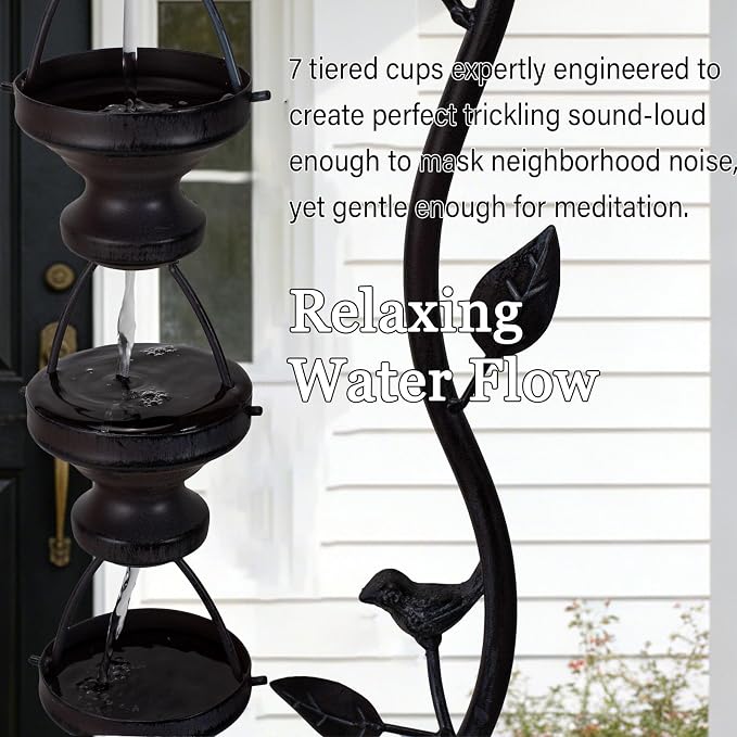 42" Outdoor Water Fountain 7-Tiers Cascading Garden Water Feature | Vintage Waterfall Fountains, Rustic Metal Outside Soothing Water Flow for Garden Patio Yard Porch Home Decor