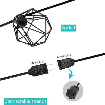 JONATHAN Y 10' Black LED String Lights, 10-Light Indoor/Outdoor Set for Patio Deck, Modern Iron Diamond Cage Shade, Weather-Resistant, Connectable, UL Listed JYL8705A