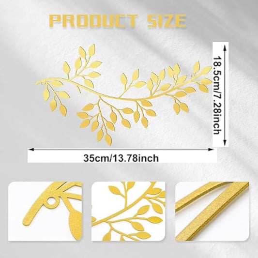 Hotop 2 Pieces Metal Tree Leaf Wall Decor Vine Olive Branch Leaf Wall Art Wrought Iron Scroll Sculptures Above the Bed, Living Room, Outdoor Decoration(Classic Style,Gold)