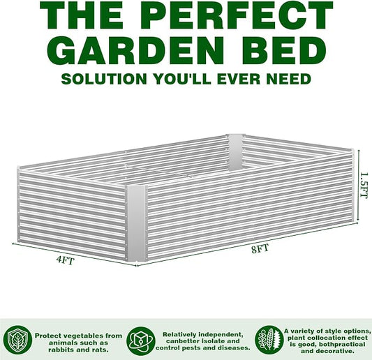 2 Pcs 8 x 4 FT x 1.5 FT Galvanized Steel Raised Garden Bed – Outdoor Planter Box for Root Vegetables, Herbs & Flowers, Large Metal Garden Beds for Backyards, Terraces and Balconies